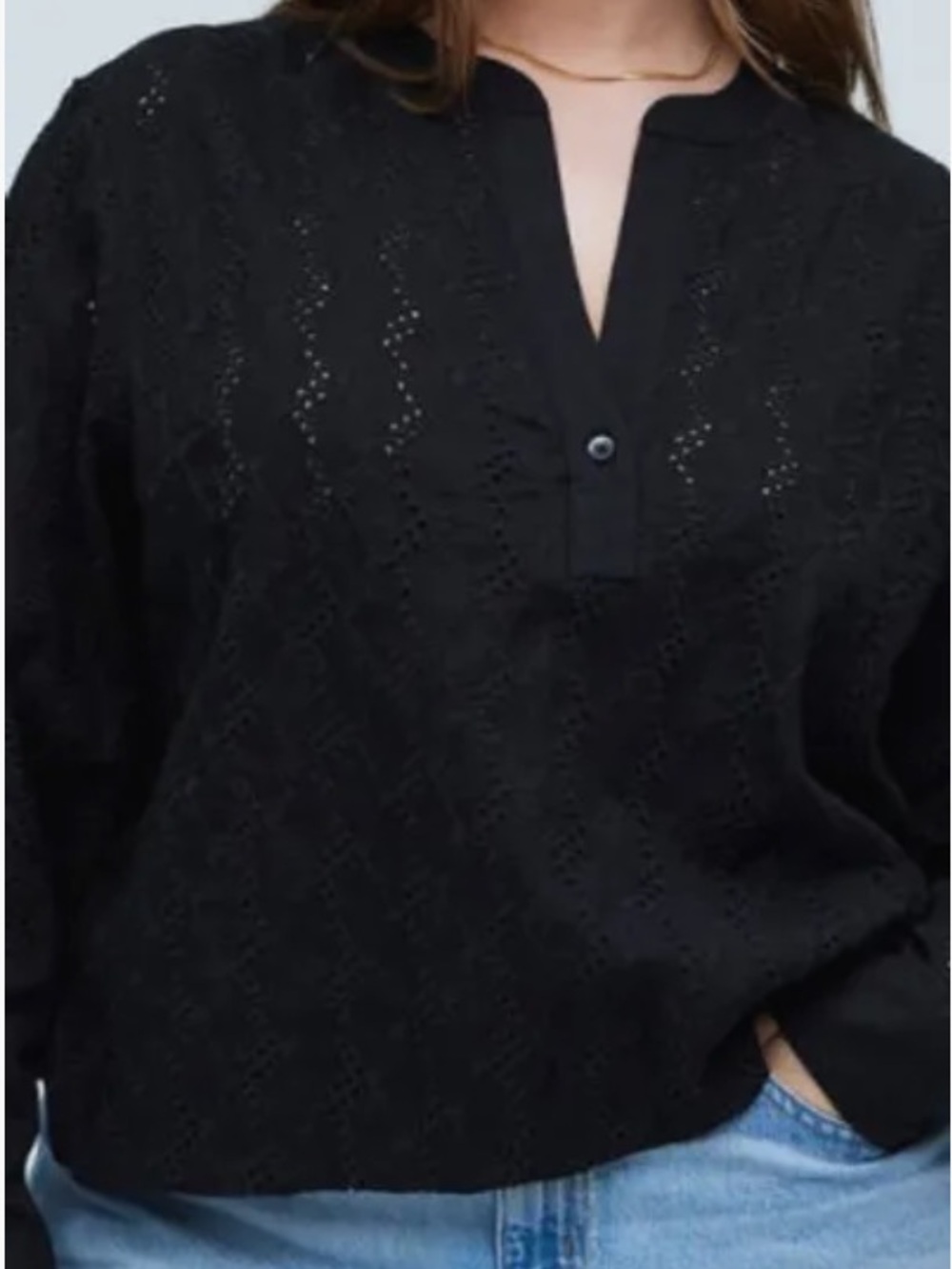 Madewell Black‎ Lightweight Textured Eyelet V Neck Popover Blouse. Size Large.